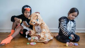 children wearing animal costume playing